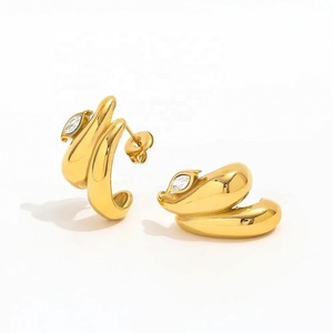 Bijoux personnalisés de haute qualité, plaqués or 18 carats PVD, boucles d'oreilles créoles double couche avec zircon pour femmes, bijoux en acier inoxydable, vente en gros - Product Image 1