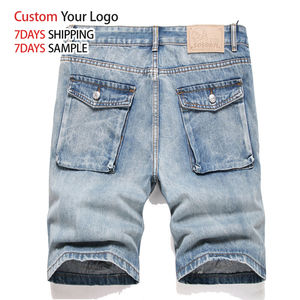 Pantalones vaqueros de mezclilla de algodón vintage de alta calidad al por mayor, de moda, personalizados, de cintura media, de diseñador, azules, tipo cargo, holgados, cortos, para hombre, de punto, de pierna ancha. - Product Image 2