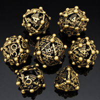 Ensemble de dés polyédriques DND en métal creux, motif Dragon Orbe en Bronze Antique, 7 pièces, à points sphériques, pour jeux de table RPG Dungeons & Dragons, coffret cadeau