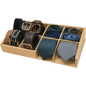Bamboo Wood Belt Tie Organizer <b>Box</b> Rectangular Compartmentalized <b>Storage</b> For Men's Accessories <b>Drawer</b> Organizer - Product Image 1