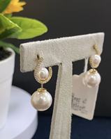 Boucles d'oreilles asymétriques en forme de croissant doré avec perles d'imitation CZ, doubles perles, élégantes, pour femmes, bijoux quotidiens et de soirée, vente en gros