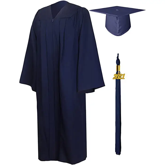 Vente en gros Uniforme de lycée Robe académique Robes de célibataire Casquette et robe de graduation pour enfants bleu marine