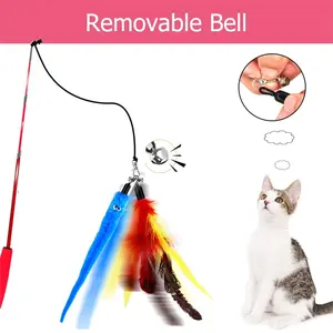 Varita de pluma de campana interactiva retráctil para mascotas, juguetes, recambios de teaser, caña de pescar para gatos para gatitos