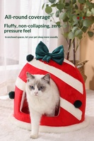 Lit pour chat et chien, fermé, en peluche chaude, pour l'automne, l'hiver et Noël, pour petits chiens et chiens Teddy, article cadeau de Noël pour animaux de compagnie