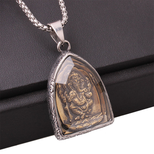 Stile religioso intagliato induismo collane amuleto copertura di vetro religione rilievo elefante Ganesha collana pendente per gli <span class=keywords><strong>uomini</strong></span> - Product Image 3