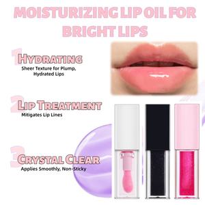 Huile à lèvres hydratante et scintillante pour le maquillage des lèvres, huile volumisante aromatisée, teinte fruitée, brillance, huile à lèvres en marque privée avec un grand pinceau - Product Image 3