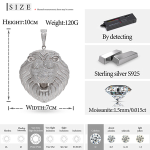 <span class=keywords><strong>Collana</strong></span> con Ciondolo Grande <span class=keywords><strong>Leone</strong></span> in <span class=keywords><strong>Argento</strong></span> Sterling 925 Placcato Oro Bianco con Diamante Moissanite VVS Colore D, Gioielli Hip Hop - Product Image 6