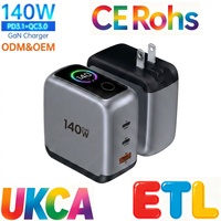Chargeur Rapide Gan PD USB Type-C 140W 100W 20W 18W pour Ordinateur Portable, Téléphone et Tablette, Adaptateur 100W 140W avec Écran pour iPhone, MacBook, iPad