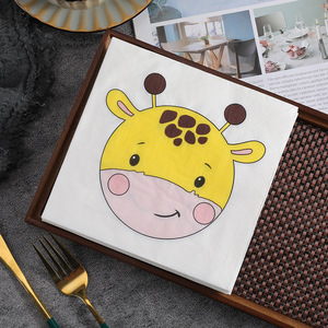 Cute Animal Cartoon Giraffe Square Paper Napkins 330mm Printed For Themed Party Disposable Serviettes - Product Image 4