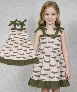 Robe trapèze à volants brodée crocodile RTS Boutique, mignonne, respirante, décontractée pour filles, vêtements d'été pour sœurs - Product Image 4
