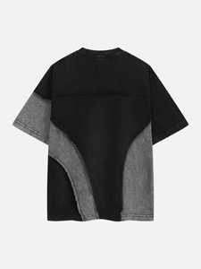 Men Washed <b>Patchwork</b> Anti-Wrinkle 220g Cotton T-<b>Shirt</b> Loose Fit Short Sleeve O Neck Blank Design Streetwear Summer Casual - Product Image 2