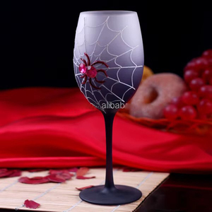 Calici in Cristallo Decorativi per Vino <span class=keywords><strong>Rosso</strong></span>, Bicchieri da Vino Dipinti a Mano con Motivo a <span class=keywords><strong>Ragno</strong></span> e Dettagli Neri per Ristoranti - Product Image 1