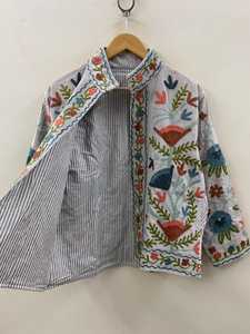 Veste bohème en velours tissé à la main, brodée, respirante, en coton, motif animalier Suzani, OEM/ODM Inde - Product Image 5