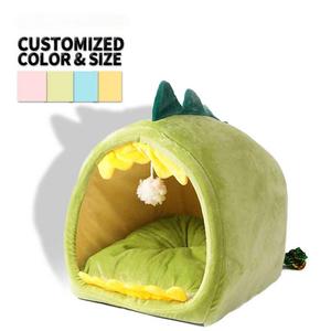 Cama para Gatos con Diseño de Dinosaurio Verde y Rosa, con Almohada Acolchada Extraíble y Lavable - Product Image 1