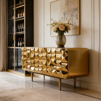 Buffet moderne de luxe en or, meuble de rangement en métal sculpté en forme de vague, table de buffet pour salon, meuble d'entrée, armoire