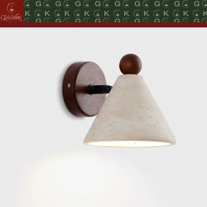 Applique murale de tête de lit GOLDKING beige en travertin, base en noyer, bouton en bois, éclairage encastré, fabrication directe OEM ODM - Product Image 2