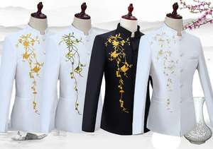 Bộ Vét 2 Món Cho Nam, Trang Phục Hợp Xướng Màu Xanh Dương Ôm Dáng Mùa Hè Cổ Đứng Cỡ Lớn - Product Image 5