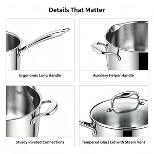 Ensemble d'ustensiles de cuisine en acier inoxydable, casserole à induction avec bec verseur et couvercle en verre avec <span class=keywords><strong>passoire</strong></span>, écologique, compatible lave-vaisselle et four - Product Image 4