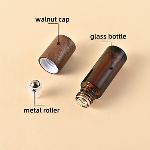 Luxury <strong>Walnut</strong> Cover Amber square Glass Roll on Bottle clear Round 5ml 10ml 15ml Empty <strong>Essential</strong> <strong>Oil</strong> Glass Roll on Bottle - Product Image 4