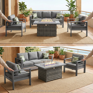 Ensemble <span class=keywords><strong>de</strong></span> canapés d'extérieur <span class=keywords><strong>de</strong></span> style industriel, mobilier <span class=keywords><strong>de</strong></span> <span class=keywords><strong>jardin</strong></span> <span class=keywords><strong>en</strong></span> métal avec table brasero <span class=keywords><strong>en</strong></span> <span class=keywords><strong>osier</strong></span>, ensemble <span class=keywords><strong>de</strong></span> <span class=keywords><strong>salon</strong></span> <span class=keywords><strong>de</strong></span> patio résistant aux intempéries pour villa - Product Image 4