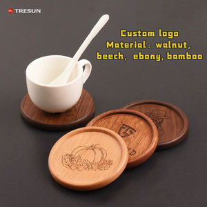 <b>Cup</b> Mat Wooden Coasters with Engraving Logo Drink Coasters Walnut <b>Bamboo</b> Custom Logo Round Blank Gift Box - Product Image 2