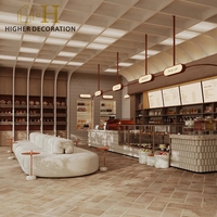 Comptoir de présentation en marbre pour café, vitrine de boulangerie en verre trempé avec éclairage LED pour gâteaux