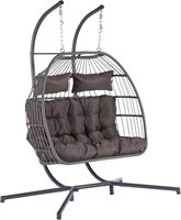 Fauteuil suspendu double en rotin tressé avec support, pour intérieur et extérieur, chaise balançoire en forme d'œuf pour patio