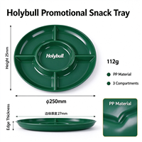 Plateau de service rond en PP de qualité alimentaire à 6 compartiments, 250 mm, plateau à collation divisé pour fête, noix, fruits, logo personnalisé
