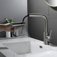 Robinet de cuisine extractible en nickel brossé, monotrou, col haut en L, douchette carrée, levier fin, 2 fonctions