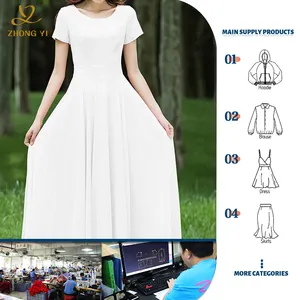 OEM ODM Apparel Custom Women Lady Elegant korea Style Solid Color Plus Size Pleated Short Sleeve Flower Long Maxi Casual Dresses