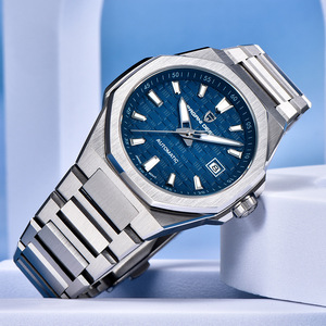 Montre mécanique automatique pour homme, carrée, lumineuse, verre bleu, bracelet en acier inoxydable, étanche 100 m, date - Product Image 2