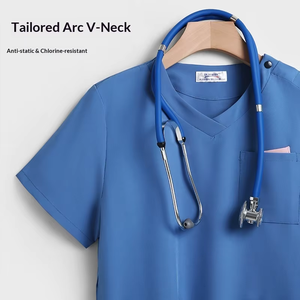 Set di Divise Mediche per Donna, Top Classico Unisex con Scollo a V e Pantaloni a Gamba Dritta, Uniforme Medica per Dottori e Infermieri - Product Image 1