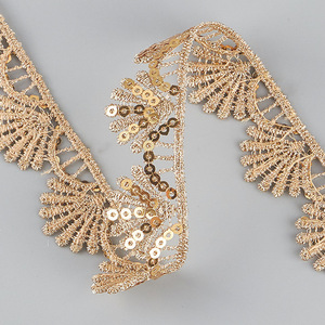 Nhà Máy Vàng Long Lanh Nước Hòa Tan Ren Phụ Kiện Đính Cườm Mã Thanh Quốc Gia Quần Áo Lãnh Đạo Phụ Kiện Ren <span class=keywords><strong>Trim</strong></span> - Product Image 3