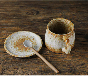Juego de Taza y Platillo de Café Retro Personalizable, Taza de Cerámica de Cerámica Rústica, Juegos de Tazas de Cerámica - Product Image 3