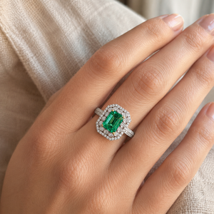 Anello di fidanzamento quadrato con smeraldo di lusso per donna, elegante gioiello da dito - Product Image 2