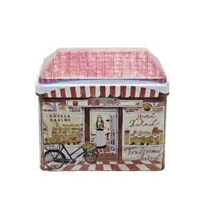 New Design Food Grade Irregular Cake/Cookie Box House Shape Tin Can For Christmas Gift Packing