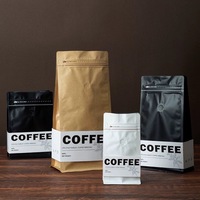 Sachet d'emballage personnalisé en papier kraft bleu 250g pour café et thé, avec valve et fermeture éclair, fond plat