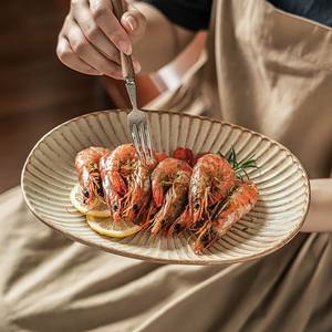 カスタム卸売オーバルプレート レトロスタイルセラミックプレート エンボス加工ディナープレート 家庭用大型皿 魚皿 - Product Image 3