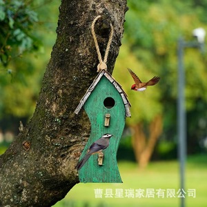 Wooden Birdhouse Green Irregular Shape Hanging Ornament Handmade <b>Garden</b> Decoration - Product Image 4