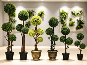 Pohon Topiary Boxwood Plastik Buatan Tiga Bola, Tanaman <span class=keywords><strong>Pot</strong></span> Spiral Luar Ruangan, Dekorasi Pernikahan, Thanksgiving, Paskah, Tahan UV - Product Image 6