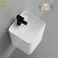 Ensemble WC Moderne Carré en Porcelaine et Lavabo Colonne en Céramique, Toilettes Monobloc à Chasse Directe pour Salle de Bain