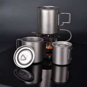 CIEUIS <span class=keywords><strong>Titanium</strong></span> Pot Cup Set 350ml 480ml 750ml Campingmok Ultralicht Opvouwbaar Handvat Koffiemok voor Buiten - Product Image 1