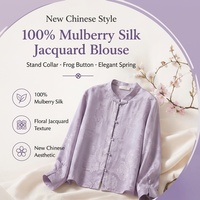 Chemisier pour femme en soie de mûrier jacquard, style chinois, col mandarin, boutons grenouille, manches longues, printemps