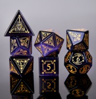 Dés à Jouer D&D Faits Main en Cristal Gris Œil de Chat, 1 Pièce, Gravés, en Pierre Précieuse Polyédrique, Motifs Dorés, pour Jeux de Rôle de Table Dungeons & Dragons