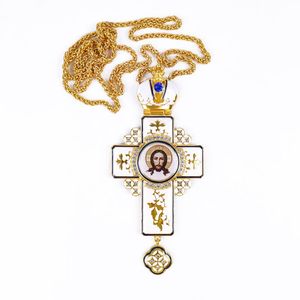 ZD027 Deluxe hecho a mano esmalte blanco esmalte Europa ortodoxo Pectoral Cruz collar con Jesús icono de la Iglesia regalo espiritual - Product Image 5