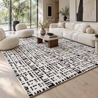 Tapis faits main en laine de Nouvelle-Zélande, luxe, style moderne minimaliste Wabi-Sabi, noir et blanc, pour salon et chambre.