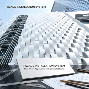Système de façade à motif tissé, revêtement en aluminium 3D, panneaux muraux extérieurs pour bâtiments publics contemporains - Product Image 1
