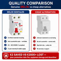 DELIXI 2P RCBO 10A Courbe C Bipolaire Type AC Disjoncteur Différentiel 230V 6kA Protection Contre les Fuites Certifié CE Rail DIN