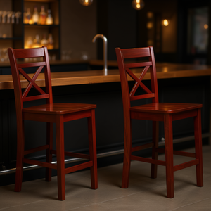 Chaises de bar à dossier croisé Cherry, hauteur comptoir, en bois, style traditionnel et moderne, ensemble de 2 - Product Image 2