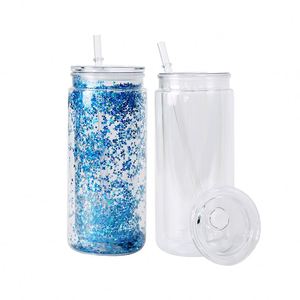 Gobelet à paille en plastique à double paroi écologique de 16 oz, design globe de neige, avec motif pot Mason en acrylique, portable, imprimé sérigraphié Auplex - Product Image 1